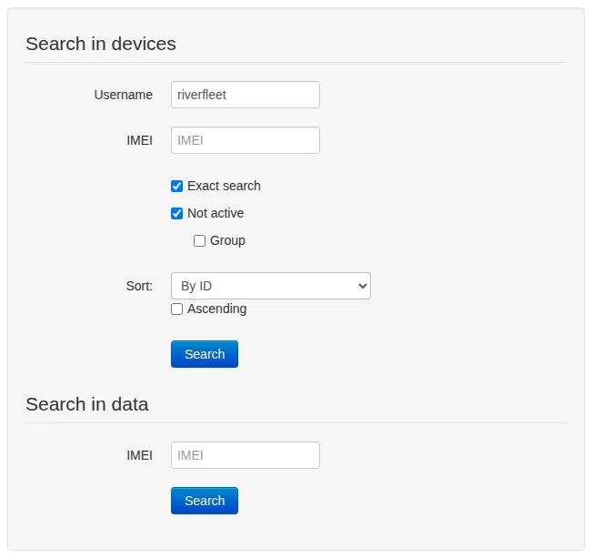 Exact search for inactive riverfleet devices and a separate Search in data form